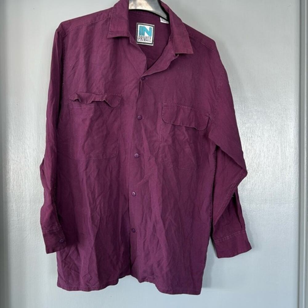 In Private Men's Silk Maroon Button Front Shirt Long Sleeves sz Medium